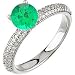 Gorgeous Round Cut Vivid Green Genuine Emerald set in Pave Diamond Ring for SALE(8,Platinum)