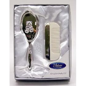 Teddy Design Silver Plated Brush and Comb Set