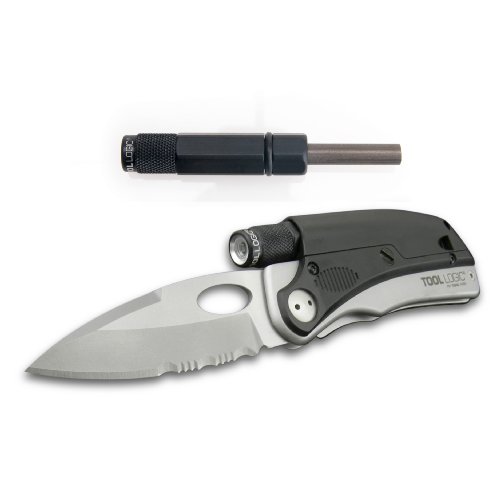 Tool Logic SLP2 Slpro2 Multifunction Folding Knife with Flashlight Plus Magnesium Fire Starter and Signal Whistle, Silver