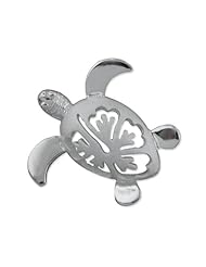 925 Silver Turtle w/ Cut Out Hibiscus Back Pendant Hawaiian Silver Jewelry