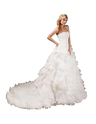 Strapless Off the Shoulder  Sweetheart Lace-Up Tiered  Natural   Waistline Organza/Tulle  Ball Gown  Dress with a Court Train  With Ruffles