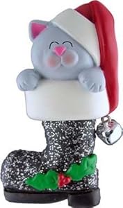 #!Cheap Gray Kitty Cat in Boot Christmas Ornament 2-3/4 Inches Tall