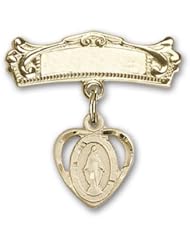 14kt Gold Baby Badge with Miraculous Charm and Arched Polished Badge Pin