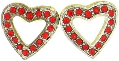 Open Heart Silver Tone Red Jewel Post Earrings