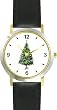 Christmas Tree Christmas Theme - WATCHBUDDY&reg; DELUXE TWO-TONE THEME WATCH - Arabic Numbers - Black Leather Strap-Size-Large ( Men's Size or Jumbo Women's Size )
