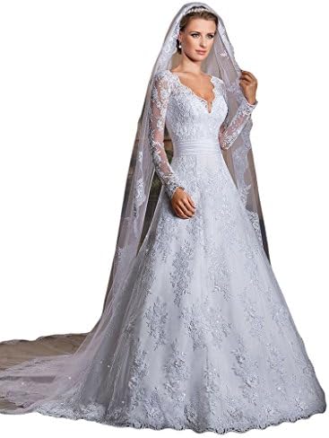HoneeyGirl Vintage A-line Lace Court Long Sleeves Wedding Dresses for Bride