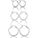 MOWOM Silver Stainless Steel Hoop huggie Earring Classic Charm Elegant ( 3 Pairs )