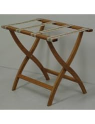 Free Shipping - Designer Curve Leg Luggage Rack in Medium Oak - Tapestry Straps