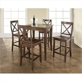 3-Piece Pub Dining Set with Cabriole Leg and X-Back Stools in Vintage Mahogany Finish -... by Crosley