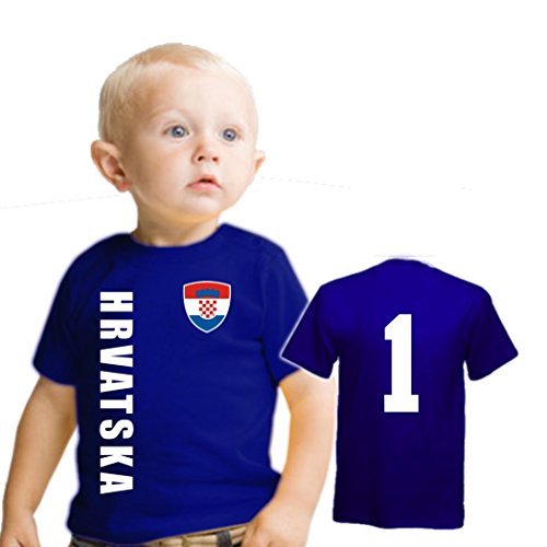 Kroatien Hrvatska BABY Kinder T-Shirt – Trikot Look – Gr. 56-98 – blau (18-24 Monate)