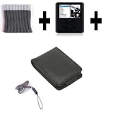 KMS - 3G BLACK FLIP CASE & FREE SILICONE & GREY SOCK COVER FOR iPOD NANO 3RD GENERATION + EXCLUSIVE NEW BLACK NECK STRAP