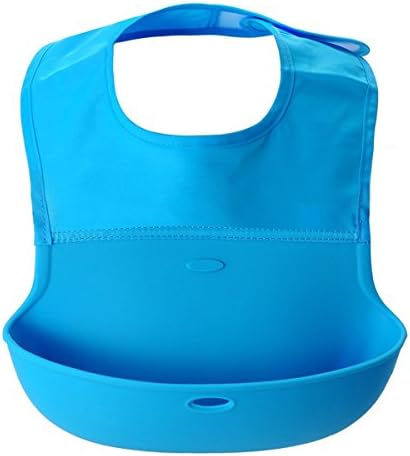 FANNICO Waterproof Tot Silicone Roll Up Bib With Comfort-Fit Fabric Neck For Baby Eating (Blue)