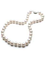 Topearl 10-11mm 925 Silver Clasp Round AAA White Freshwater Pearls Necklace