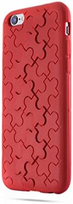 Cool 3D Puzzle Design - Stylish iPhone 6 / 6S Silicone Case Red - Best Screen Protection Bumper - Shock Absorbent Cover - Soft Non Slip Slim Fit Skin - For Girls Boys Women Men
