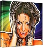 Evangeline Lilly - Pop Art Print (Multicolour; Psychedelic Swirl Background) 30 x 30 x 2 cm Medium Square Deep Box Canvas