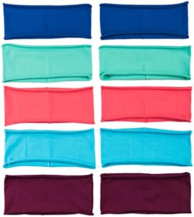 10 PACK: Single Layer Cotton Spandex 4.5" Raw Edge Sports & Yoga Headband (One Size, 10PK: Royal/Plum/Aqua/Mint/Coral)