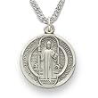 Sterling Silver 7/8" Round St. Benedict, Patron of Monks Medal on 20" Chain