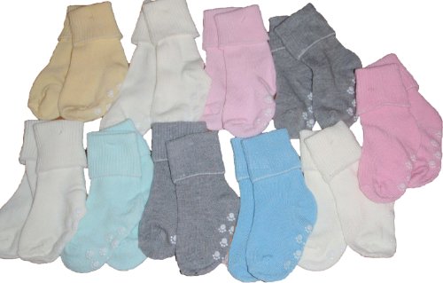 10 Pair Bulk Baby GIRL Anti Slide Crew Socks w/ Grippers Cotton Blend 0-12 Months 6M