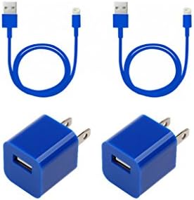 CBCell (TM) 2 x 2 Charger Set (2 X 3 Feet USB Data Cables and 2 X Wall Adapters) for Iphone 5, 5s, 6, 6 plus, 6s, 4th Gen Ipad, Ipad Air, Ipad Air 2, Ipad Mini 1/2/3. (blue)