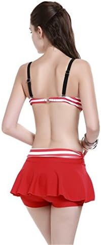 Hasgill Women Chic 3 Piece Bikini with Skirt Push Up White Stripe Swimsuit