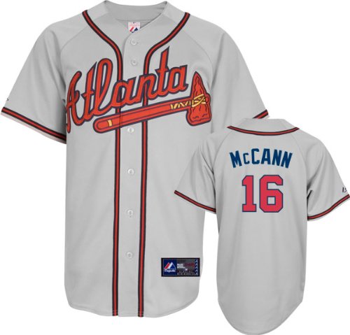 Brian McCann Jersey: Adult Majestic Road Grey Replica #16 Atlanta Braves Jersey