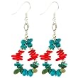 Handmade Red Coral and Blue Turquoise Dangle Earrings With Silver Beads