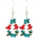EXP Handmade Red Coral and Blue Turquoise Dangle Earrings With Silver Beads
