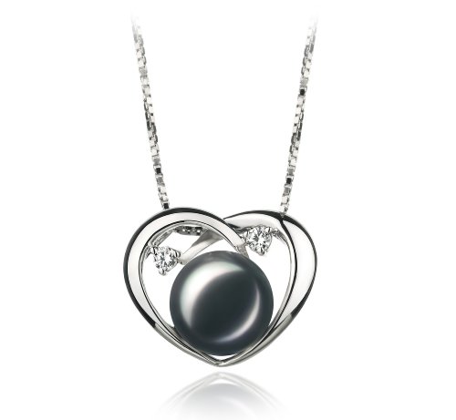 Katie Heart Black 9-10mm AA Quality Freshwater 925 Sterling Silver Pearl Pendant