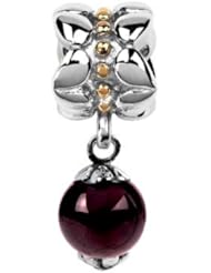 January Birthstone Dangle ,Sterling Silver and Gold Garnet Dangle Charm ,8.5 Mm Garnet (January Birthstone), Fits Pandora and All Barnds Charm Bracelets and Necklaces.