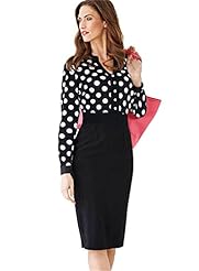 V-neck Polka Dot Print Long Sleeves Polyester  Dress