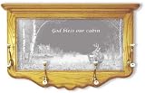 'God Bless Our Cabin'' Wall Mounted Etched Mirror Coat Rack - Wildlife Deer Art Etching, 30 x 18 inches - Great Housewarming Gift