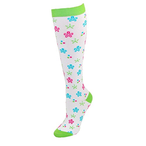 Medical/Nurse Women's 8mmHG Compression Fashion Knee Hi Socks (Flower Power)
