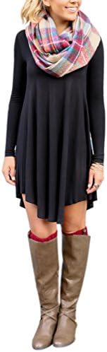 Aquiv Women's Long Sleeve V Neckline Casual Loose T-Shirt Dress