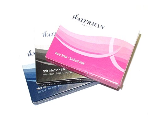 Waterman Fountain Pen Refills Black, Blue & Pink - 24 Long Cartridges