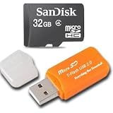 Sandisk 32GB Micro SDHC Class 4 TF Memory Card for Motorola DEFY XOOM CDMA with Everything But Stromboli Micro SD Orange Card Reader - Bulk Packed