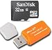 Sandisk 32GB Micro SDHC Class 4 TF Memory Card for Motorola DROID 3 TRIUMPH with Everything But Stromboli Micro SD Orange Card Reader - Bulk Packed