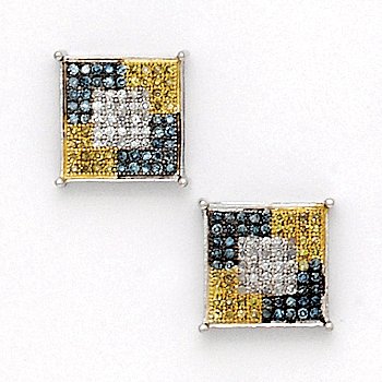 Solid 14K White Gold Micro Pave .33 Carat Border Genuine Diamond Earrings