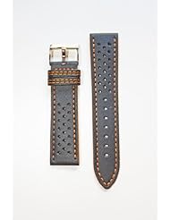 PANERAI Style 24mm Black with Orange Stitching Watchband with Heavy Original Design S/S Buckle