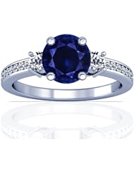 Platinum Round Cut Blue Sapphire Ring With Sidestones