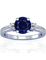 Platinum Round Cut Blue Sapphire Ring With Sidestones