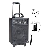 PYLE-PRO PWMA370 300 Watt Dual Channel Wireless Rechageable Portable PA System With Handheld Mic and Lavalier/Headset Mic