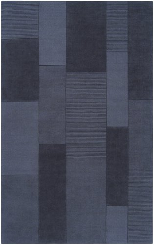 8' x 10' Geometrical Blocks Navy Blue and Gray Hand Loomed Wool Area Throw Rug
