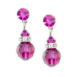 Fuschia Hot Pink 8mm Swarovski Crystal Drop Earrings -- Made In USA