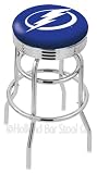 Tampa Bay Lightning 25 Inch Chrome Double Ring Swivel Bar Stool with Ribbed Accent Ring