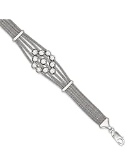 Sterling Silver Rhodium Polished Rope and Bead Bracelet Length 7.75"