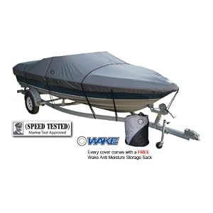 Wake Monsoon Series Boat Cover. Fits V-HULL RUNABOUTS, OUTBOARDS AND I O 22' to 24'Length, (Beam Width to 116). Model F. Color: Gray by