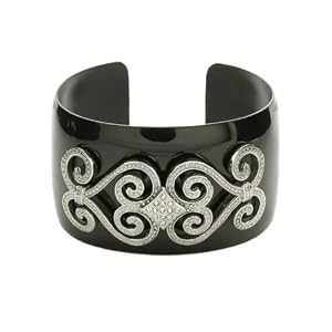 Click here to buy Ladies Stainless Steel Black Plated Cuff Bracelet w Cubic Zirconia Scroll Design, 7.75 by Amazon.com Collection.