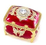 Silver J Musical jewellery box, antimony red butterfly diamonte, music jewelry box, orgel