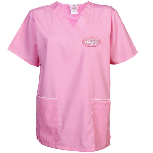 NFL New York Jets Ladies Cancer Care Scrub Top - Pink (Medium) at Amazon.com