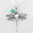 Dragonfly Pendant in Sterling Silver with Turquoise Accent on 18" Box Chain, 8803